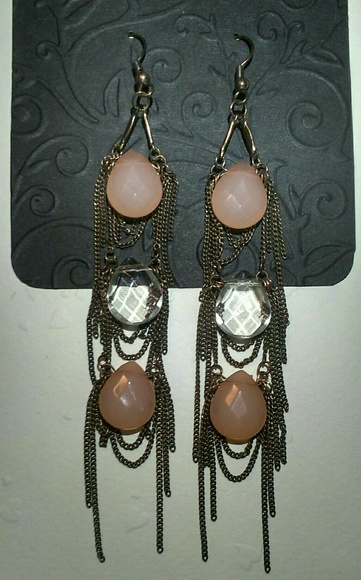 Dark Rose Gold Chain Earrings - Picture 3 of 4